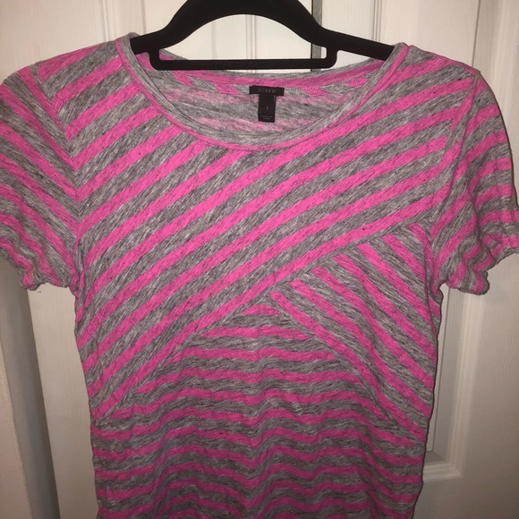 J. Crew Tops - J Crew Gray and Pink Striped Linen Tee